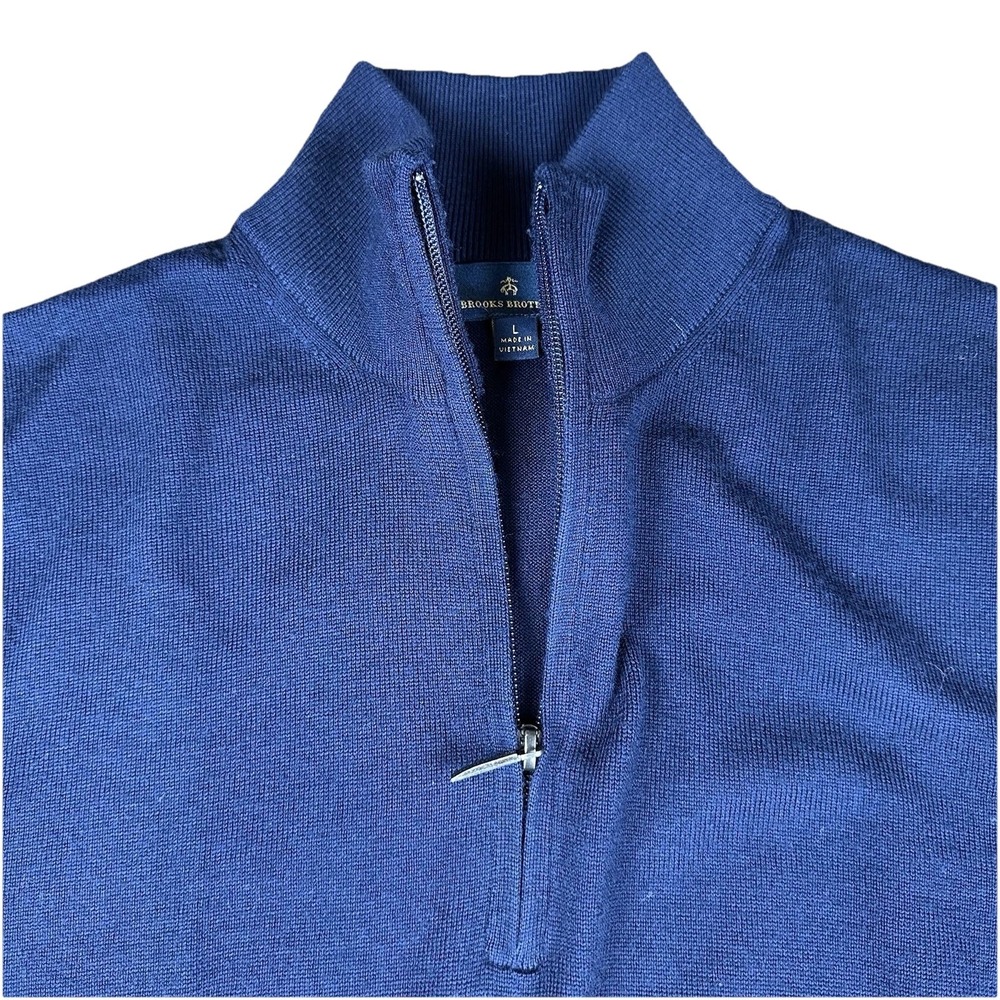 Brooks Brothers Knit Sweater Mens Large Blue Stretch Quarter Zip